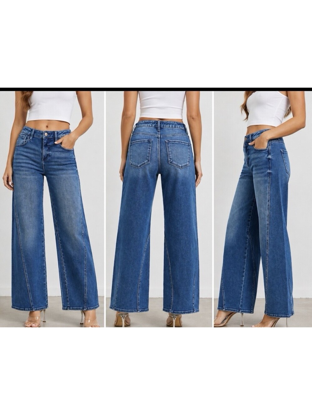 Risen Jeans Women’s 9/29 High Rise Wide Leg Seamed Dark Wash Jeans NWT PG21259